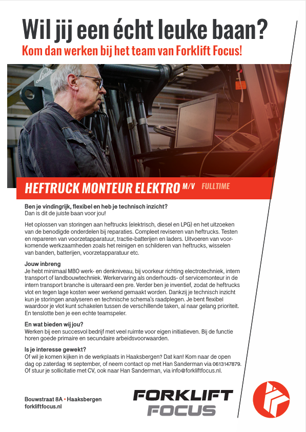 Vacature heftruck werkplaats monteur